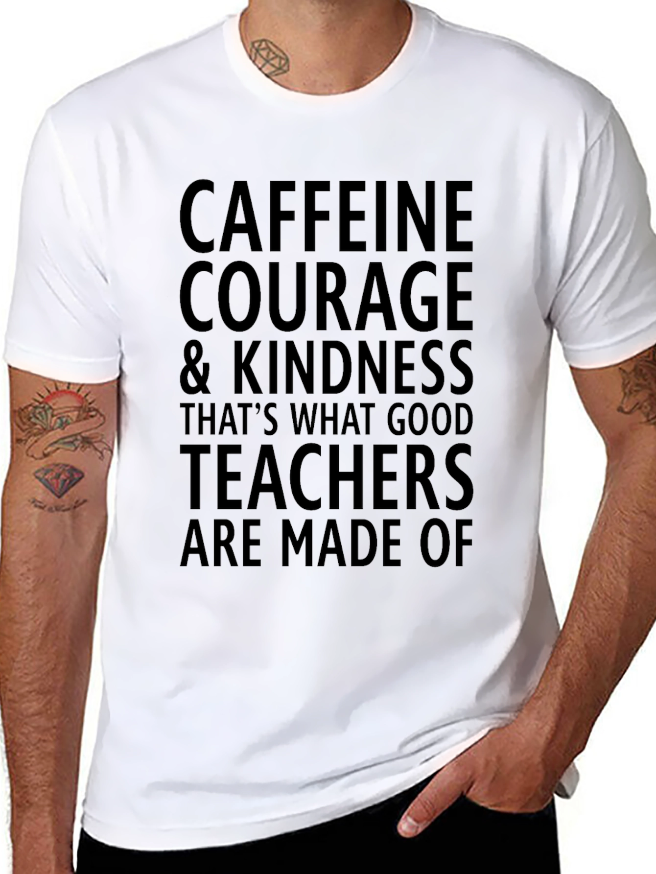 Caffeine Courage Teacher Graphic Tee - Black Cotton T-Shirt