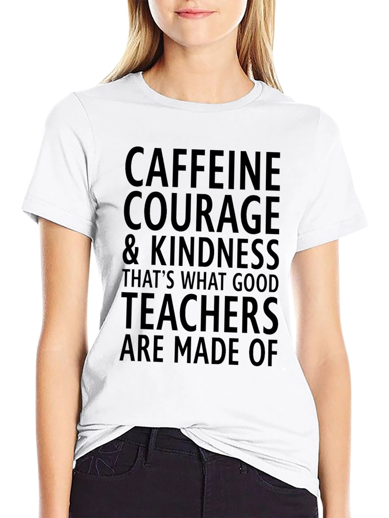 Caffeine Courage Teacher Graphic Tee - Black Cotton T-Shirt