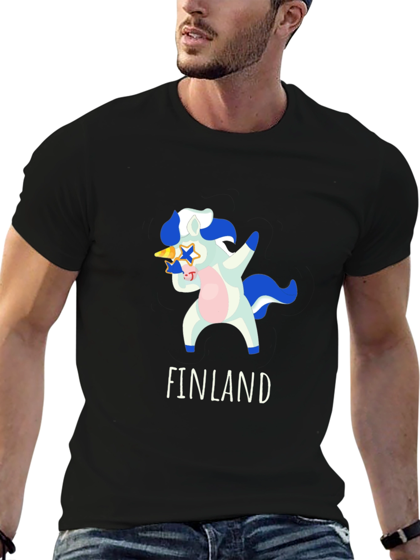 Finland Unicorn Dab Black T-Shirt