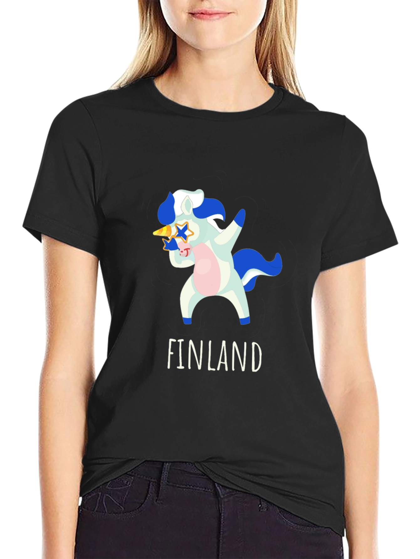 Finland Unicorn Dab Black T-Shirt