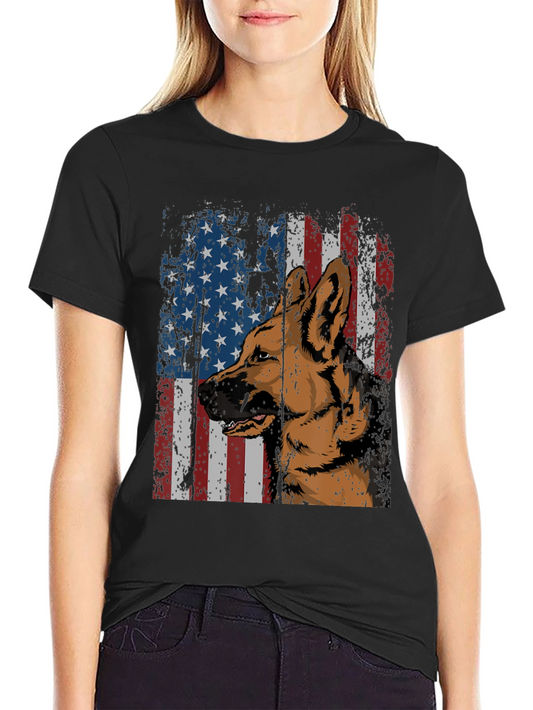 German Shepherd American Flag Graphic Tee
