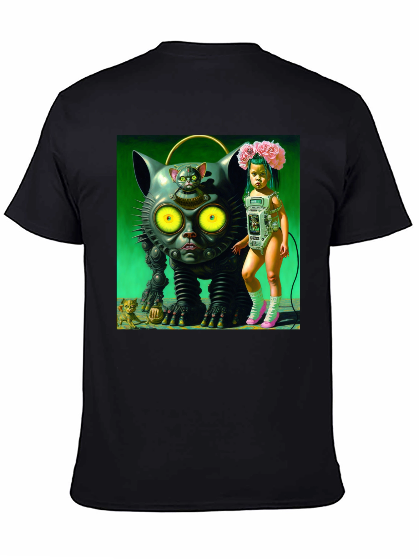 Surreal Cat Robot Girl Graphic Tee