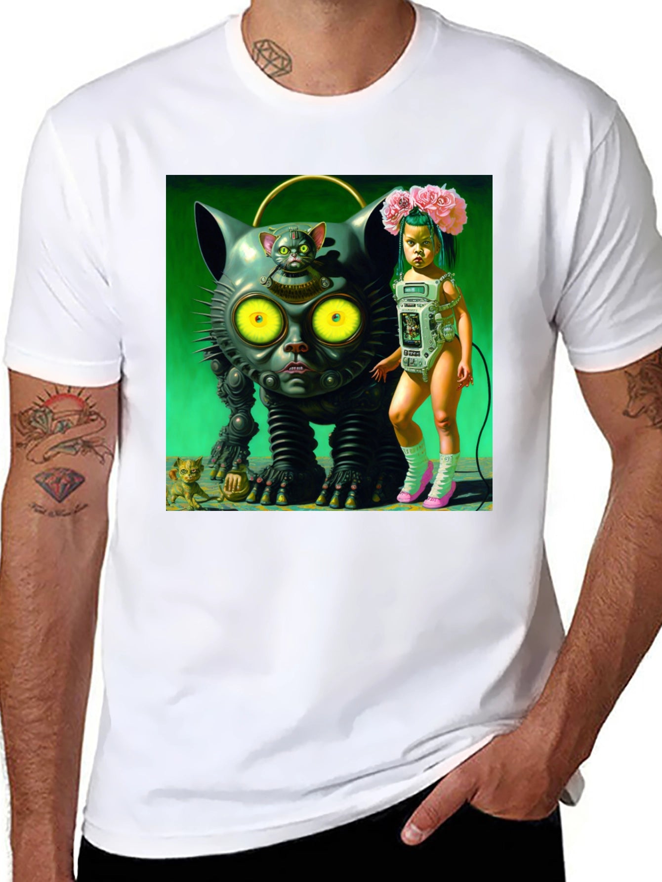 Surreal Cat Robot Girl Graphic Tee