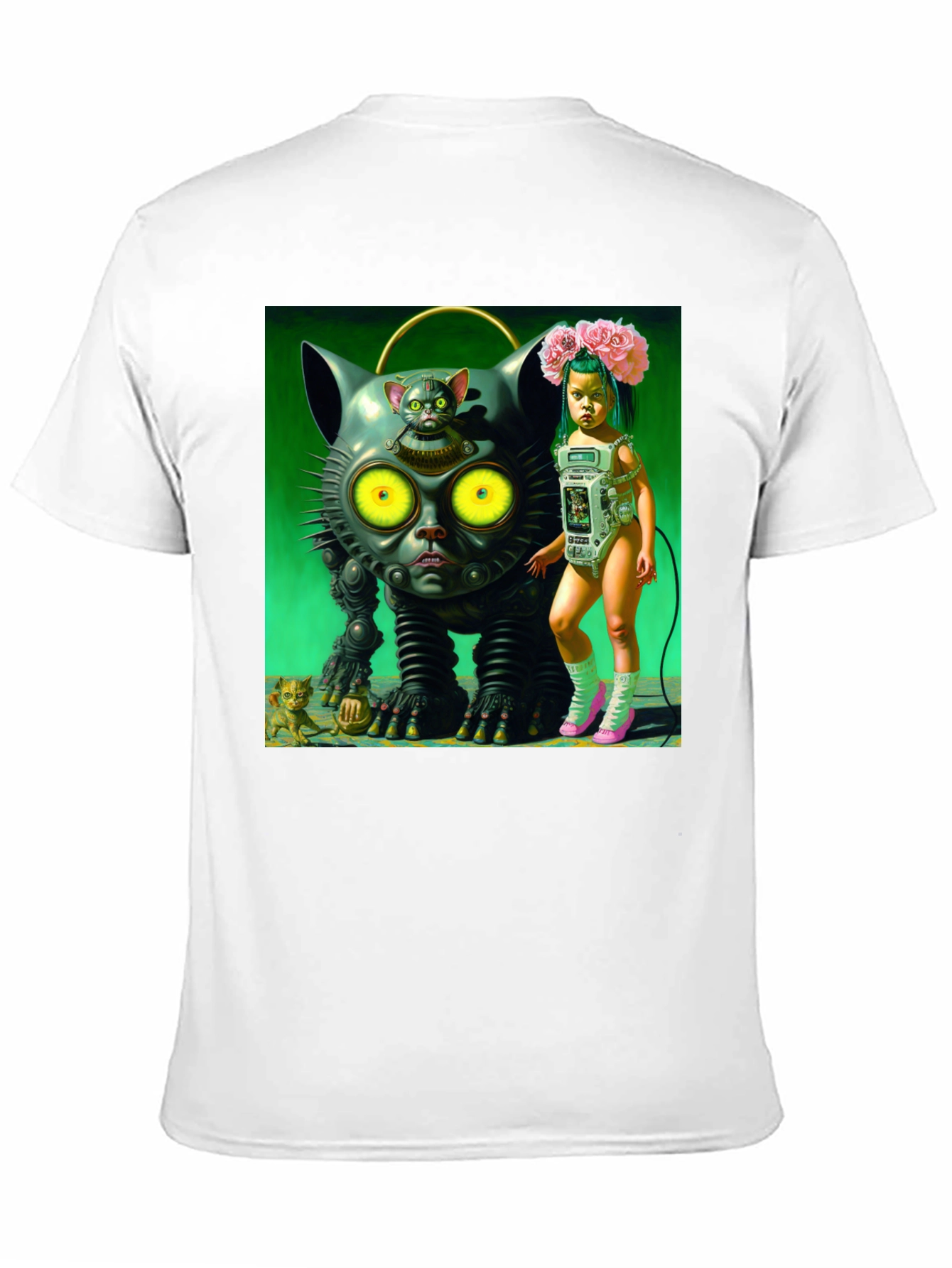 Surreal Cat Robot Girl Graphic Tee