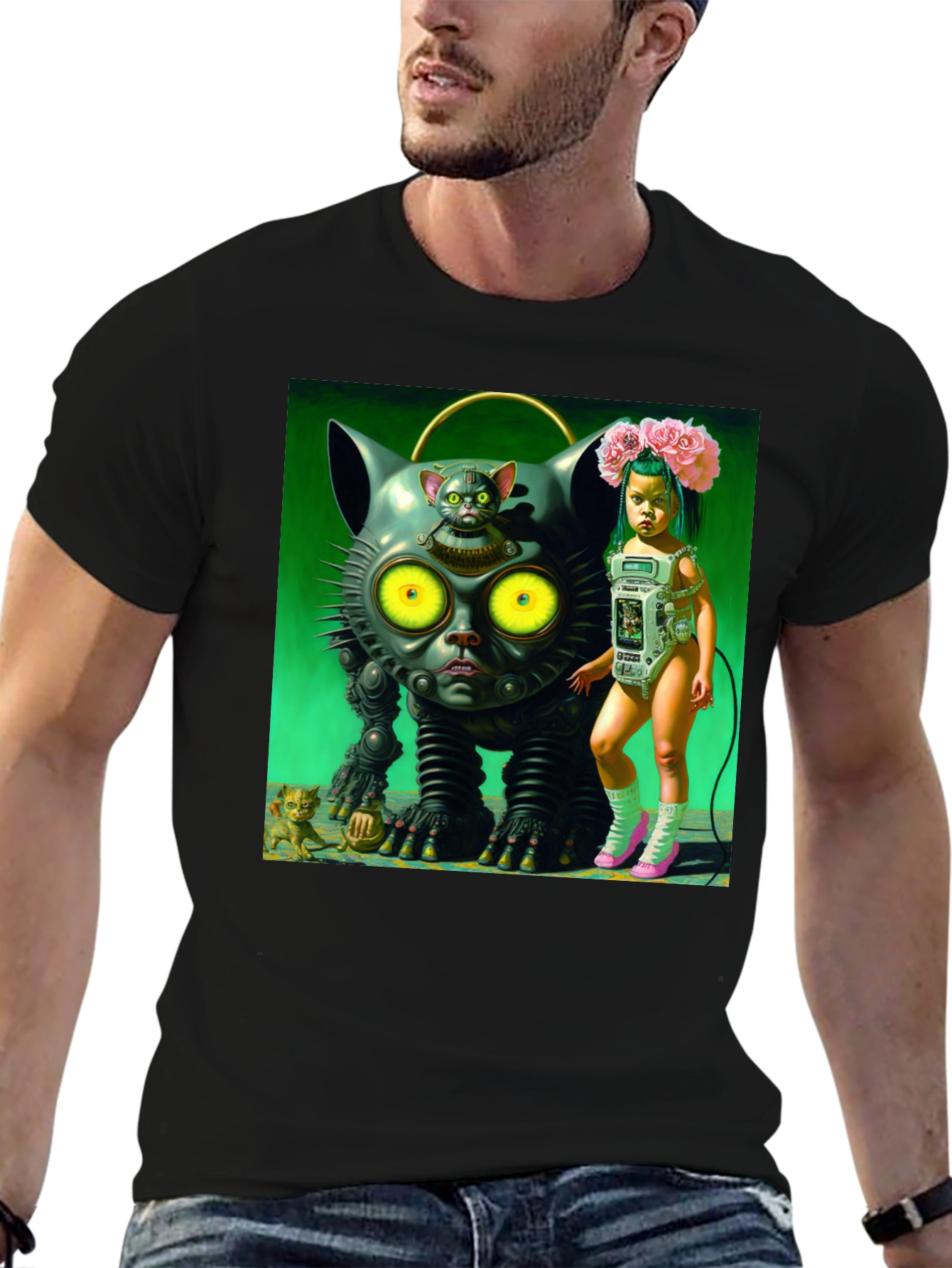 Surreal Cat Robot Girl Graphic Tee