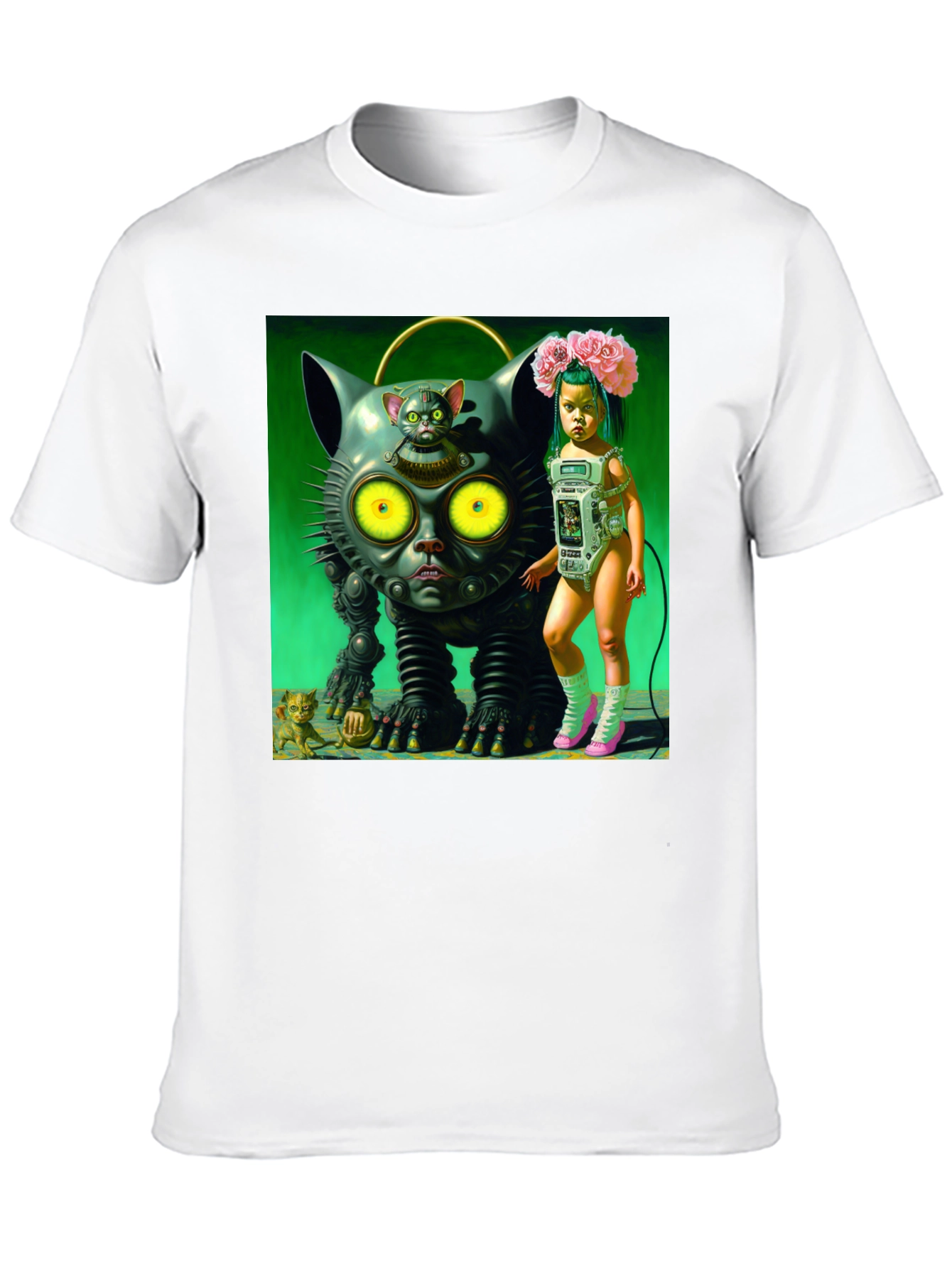 Surreal Cat Robot Girl Graphic Tee