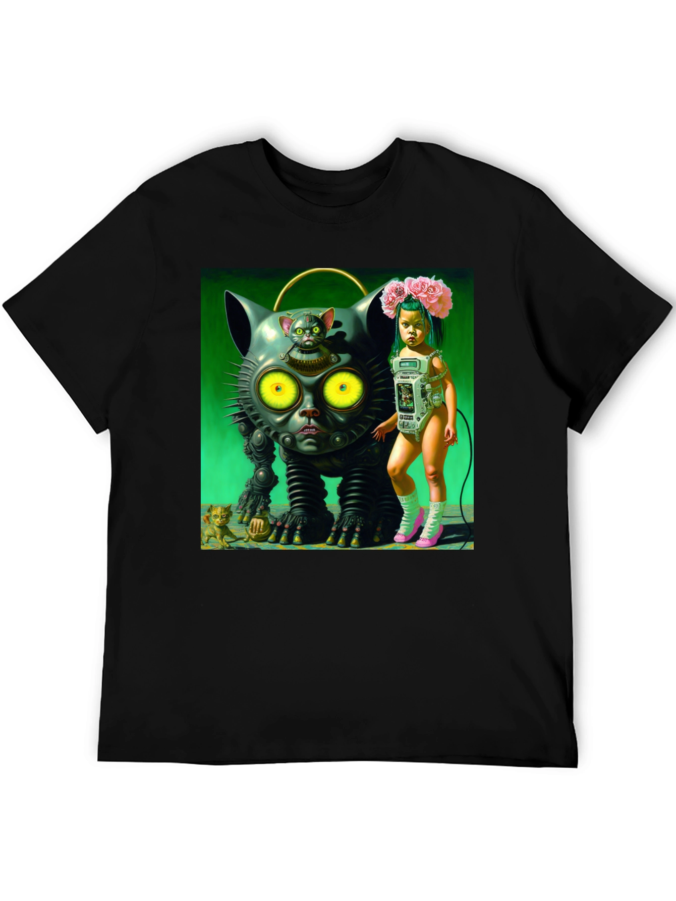 Surreal Cat Robot Girl Graphic Tee
