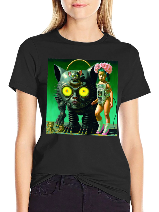 Surreal Cat Robot Girl Graphic Tee
