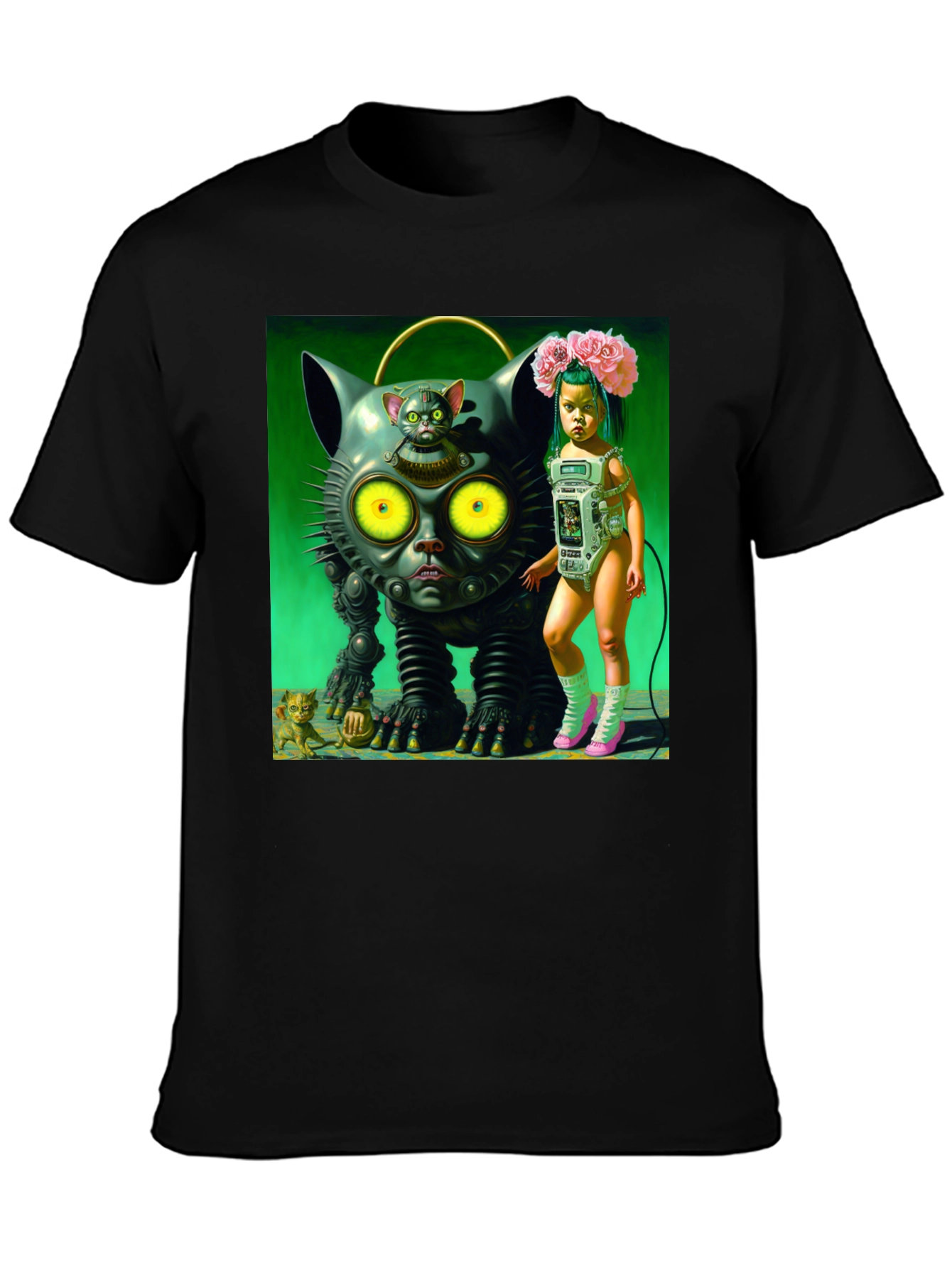Surreal Cat Robot Girl Graphic Tee