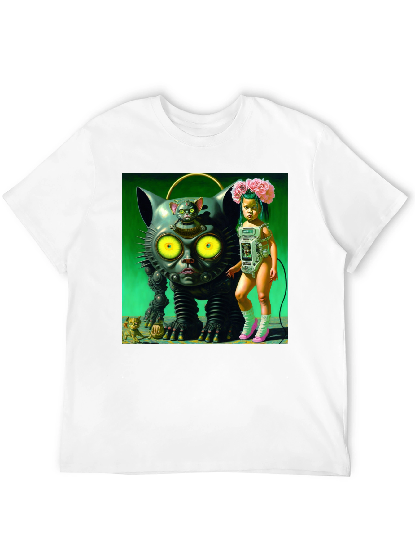 Surreal Cat Robot Girl Graphic Tee