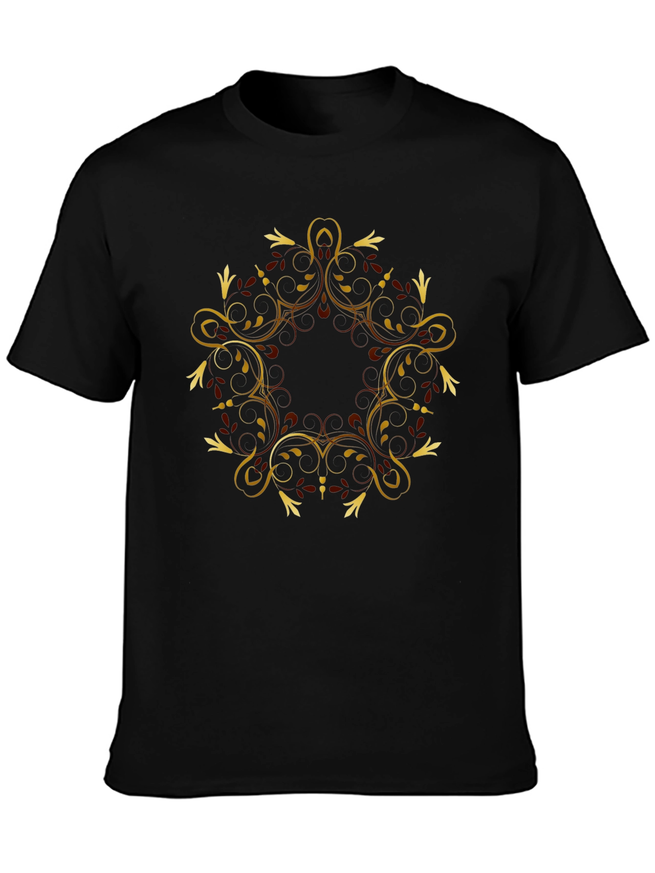 Black Tee with Gold Swirl Graphic