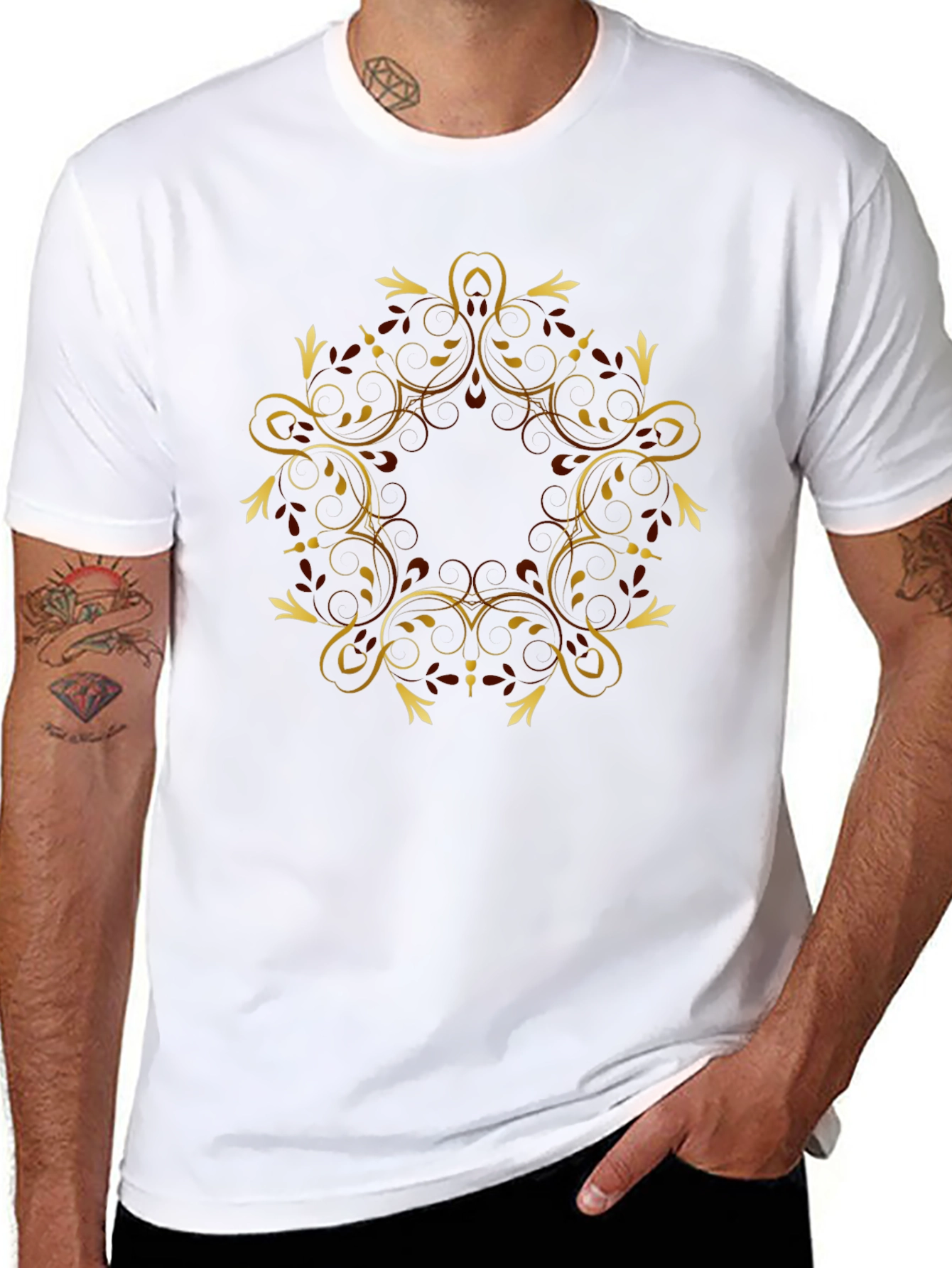 Black Tee with Gold Swirl Graphic