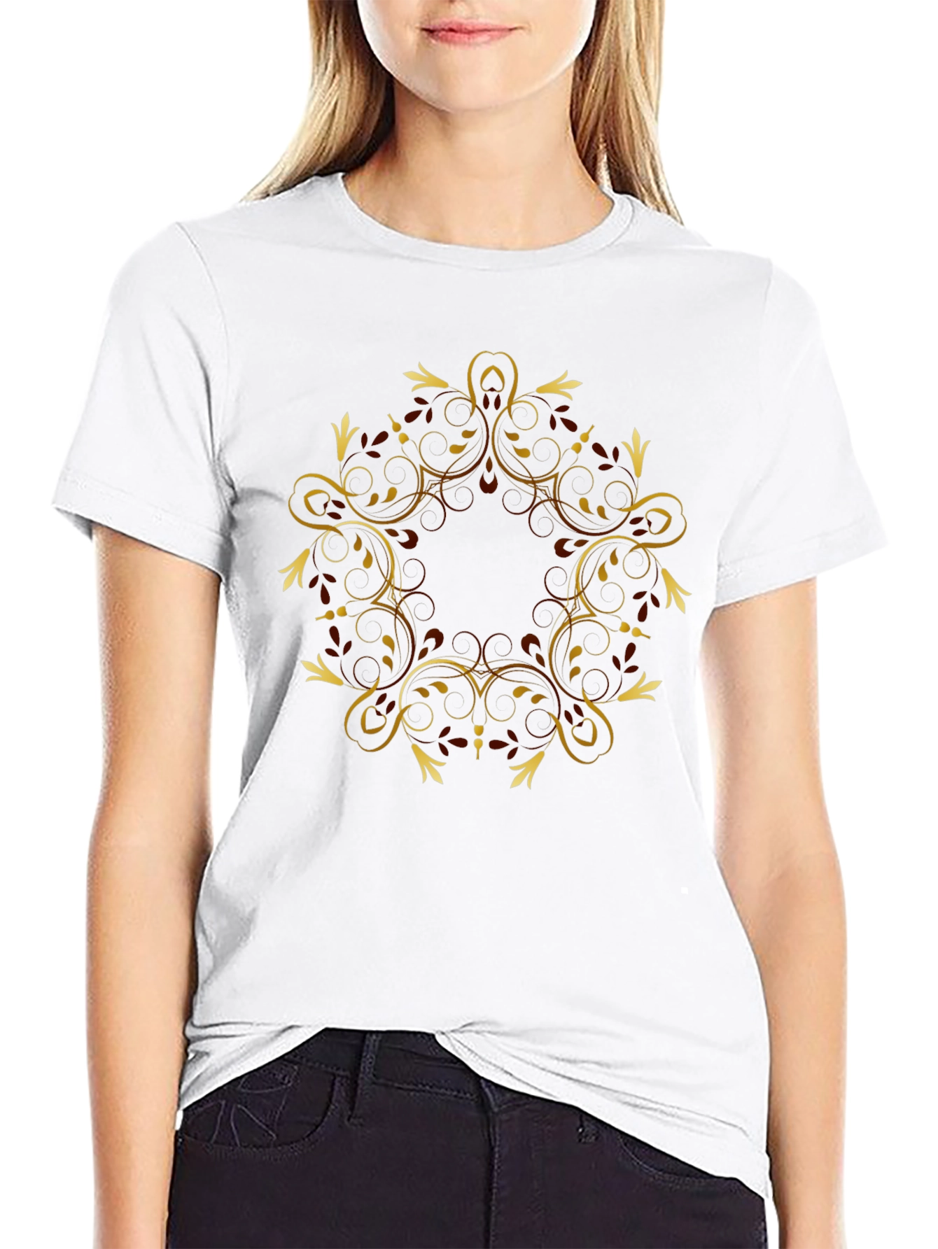 Black Tee with Gold Swirl Graphic