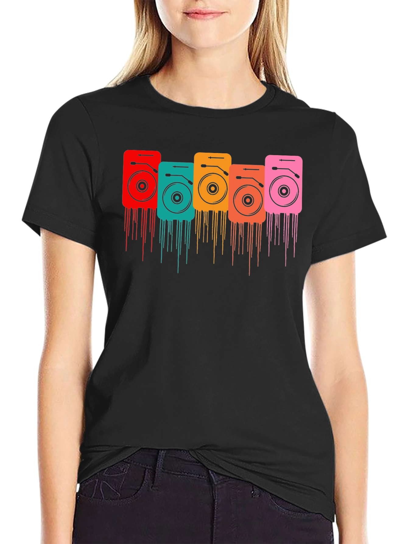 Retro Turntable Graphic Black T-Shirt