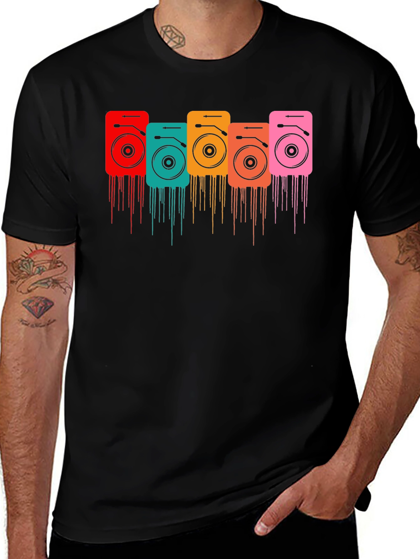 Retro Turntable Graphic Black T-Shirt