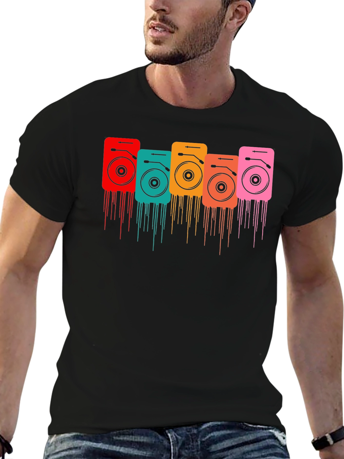 Retro Turntable Graphic Black T-Shirt