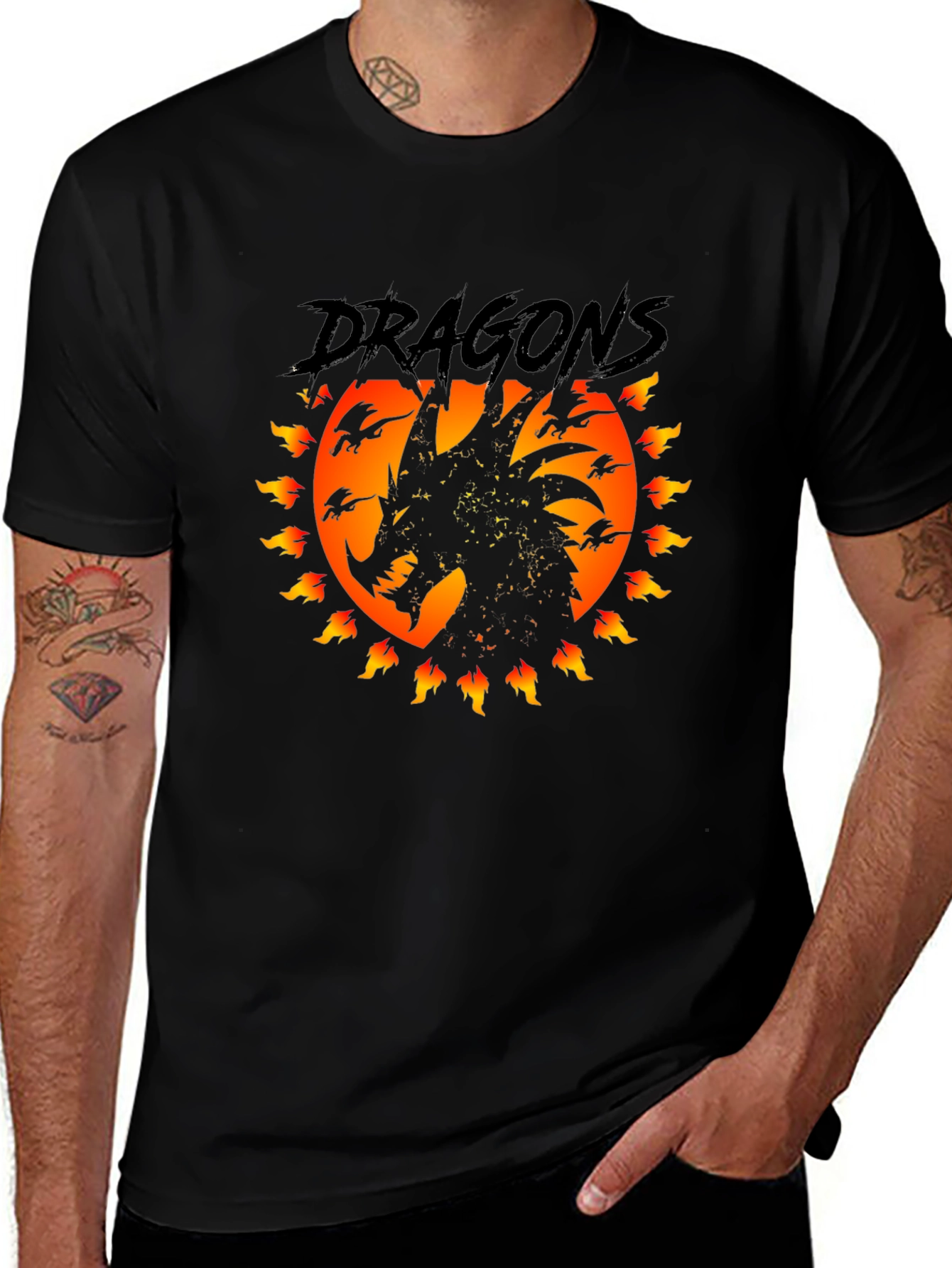 Dragon Fire T-Shirt - Black Graphic Tee