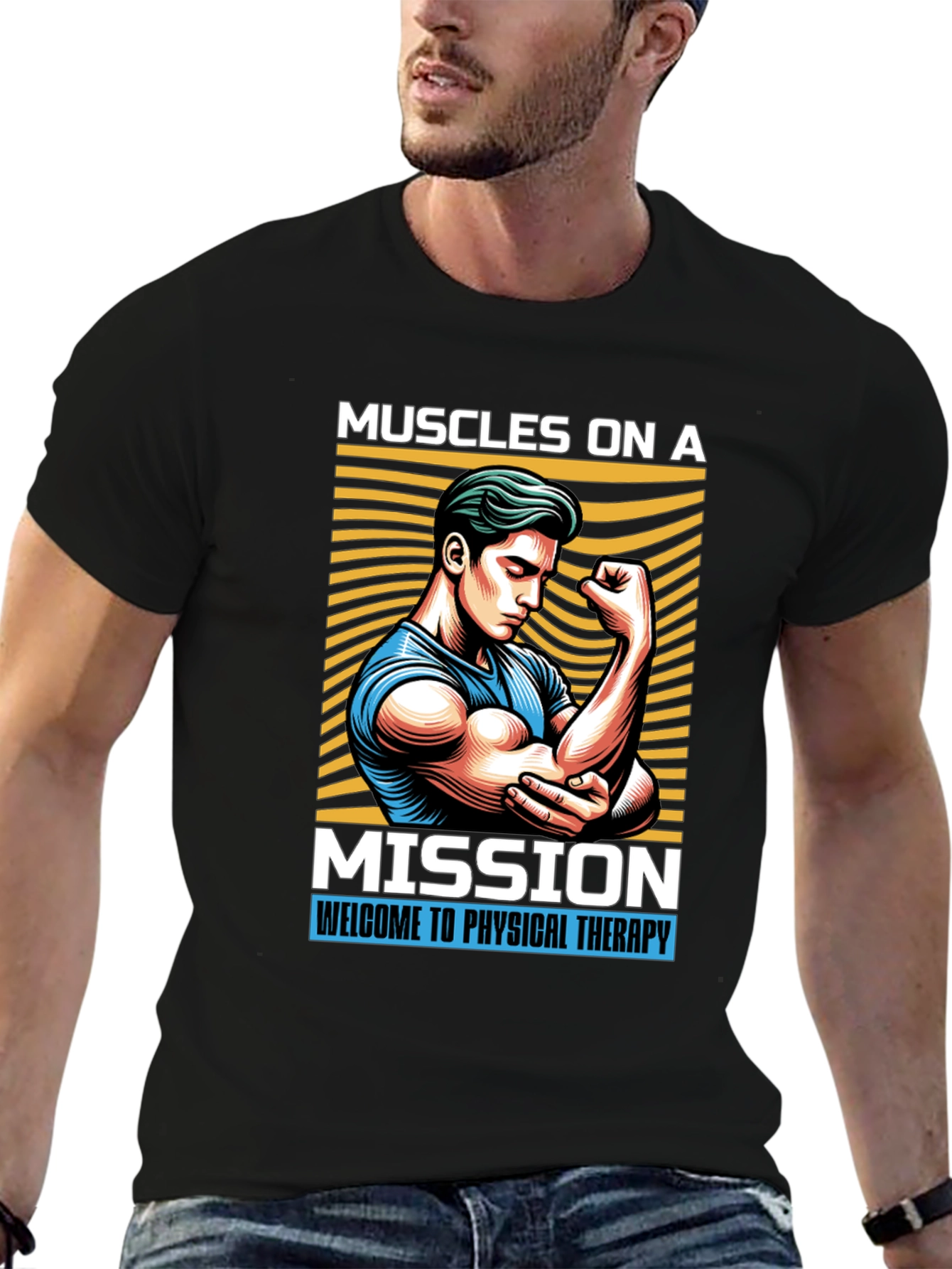 Muscles On A Mission Black Graphic Tee
