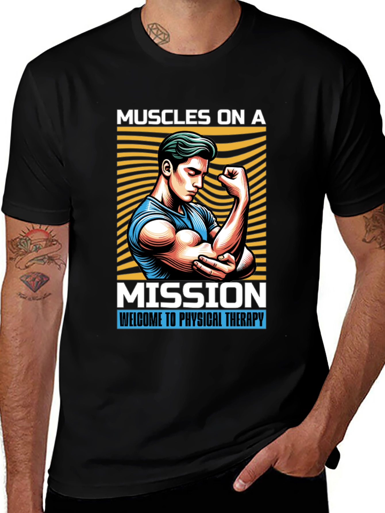 Muscles On A Mission Black Graphic Tee