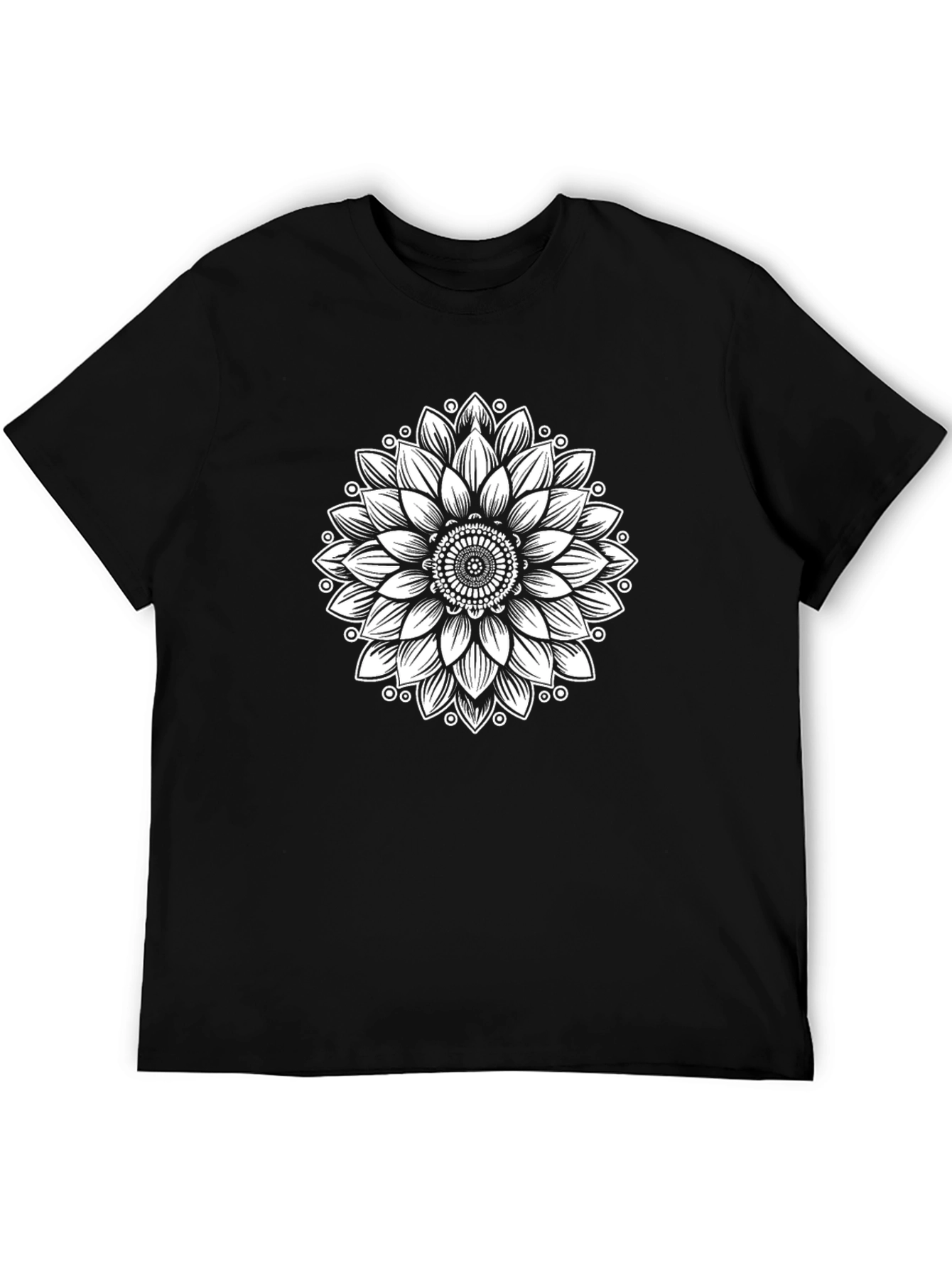 Black T-Shirt with Sunflower Mandala