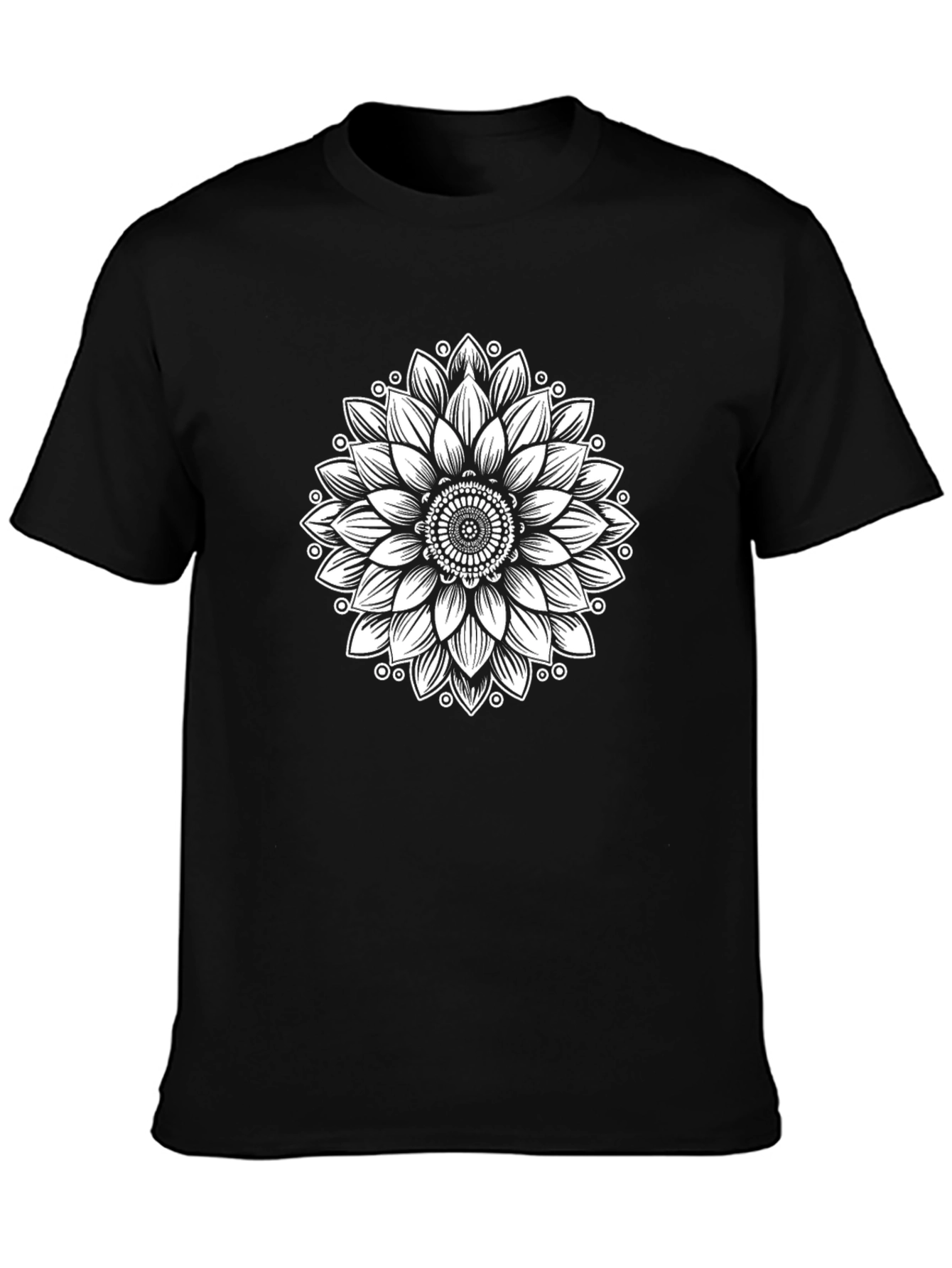Black T-Shirt with Sunflower Mandala