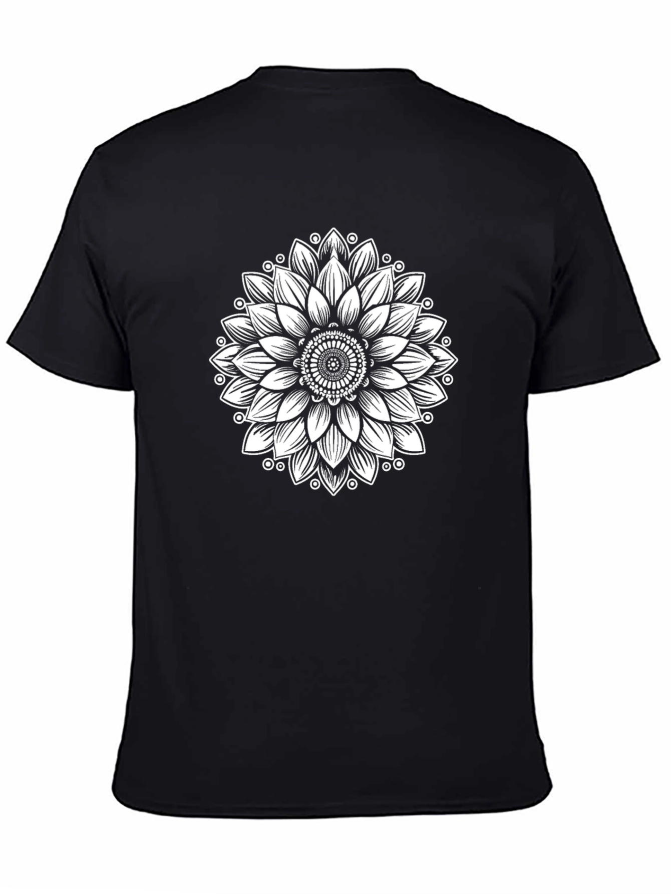 Black T-Shirt with Sunflower Mandala