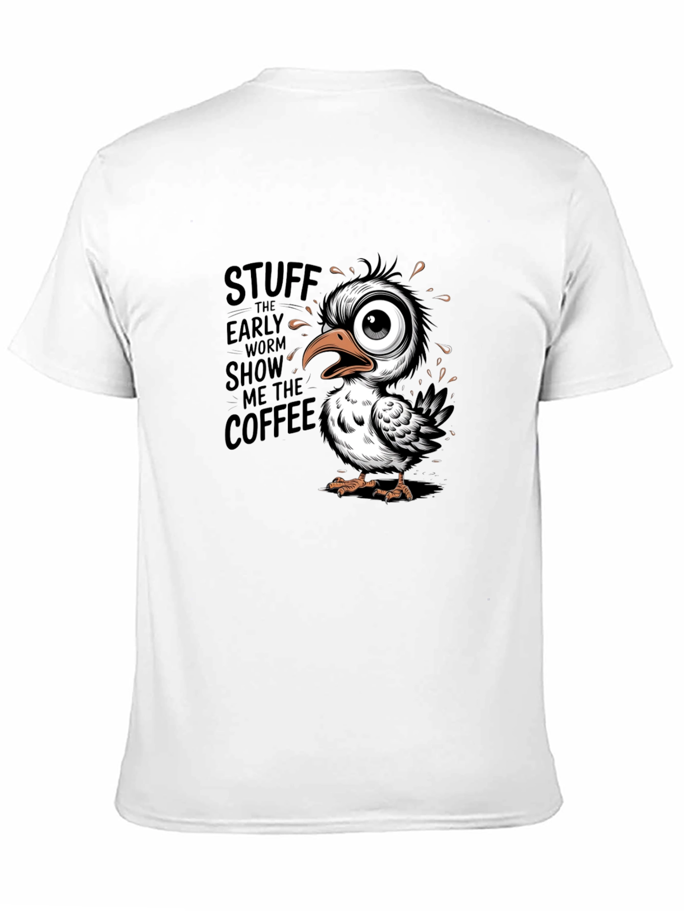 Funny Coffee Bird Graphic Black T-Shirt