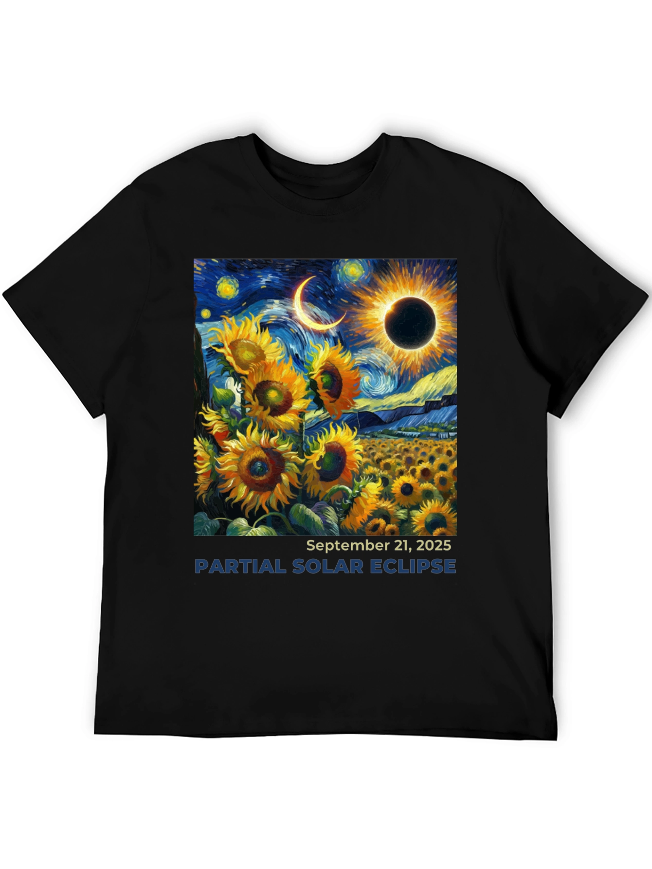 Starry Night Solar Eclipse Sunflower Tee