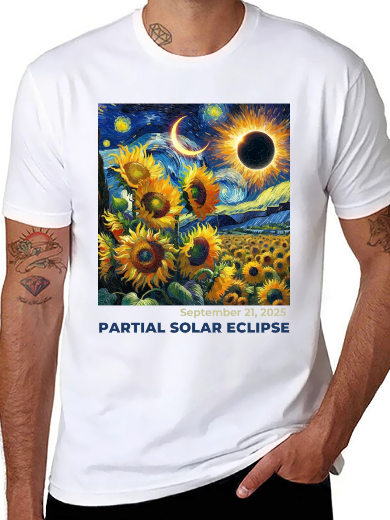 Starry Night Solar Eclipse Sunflower Tee