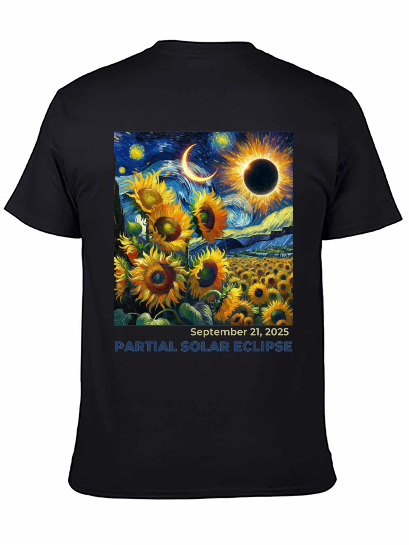 Starry Night Solar Eclipse Sunflower Tee