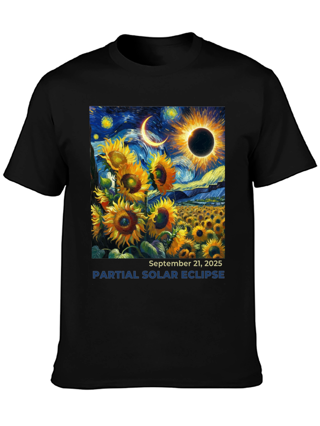 Starry Night Solar Eclipse Sunflower Tee