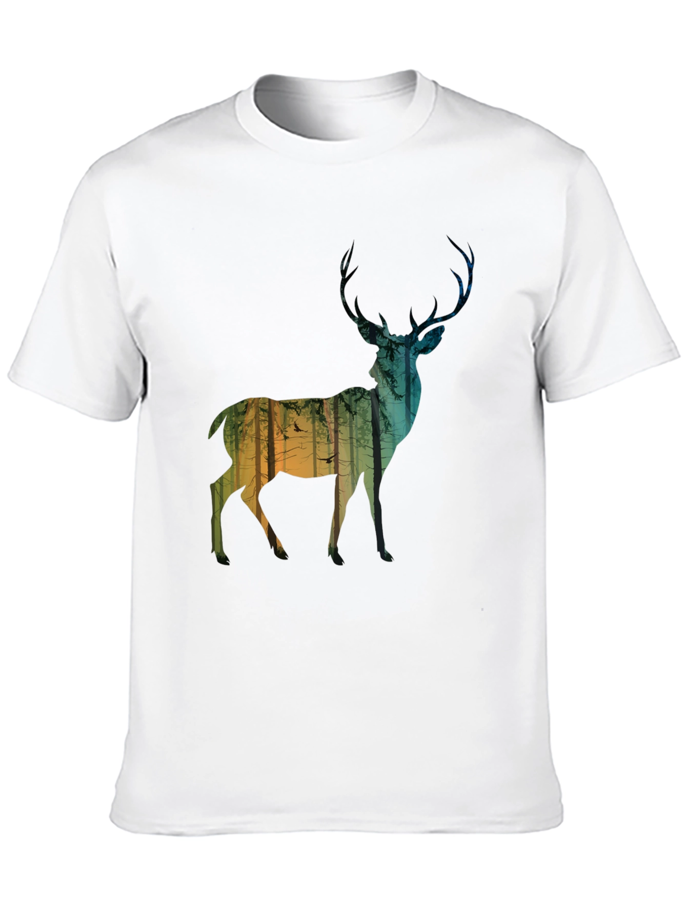 Deer Forest Silhouette Mens Black T-Shirt