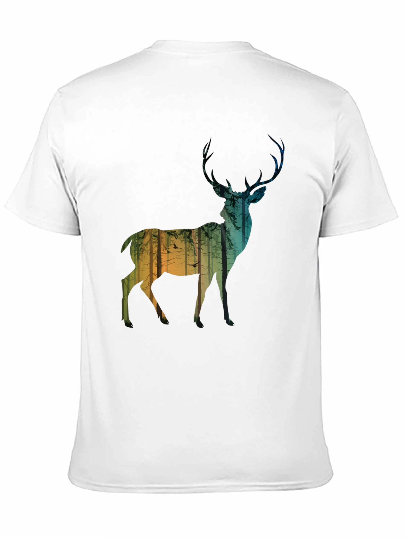 Deer Forest Silhouette Mens Black T-Shirt