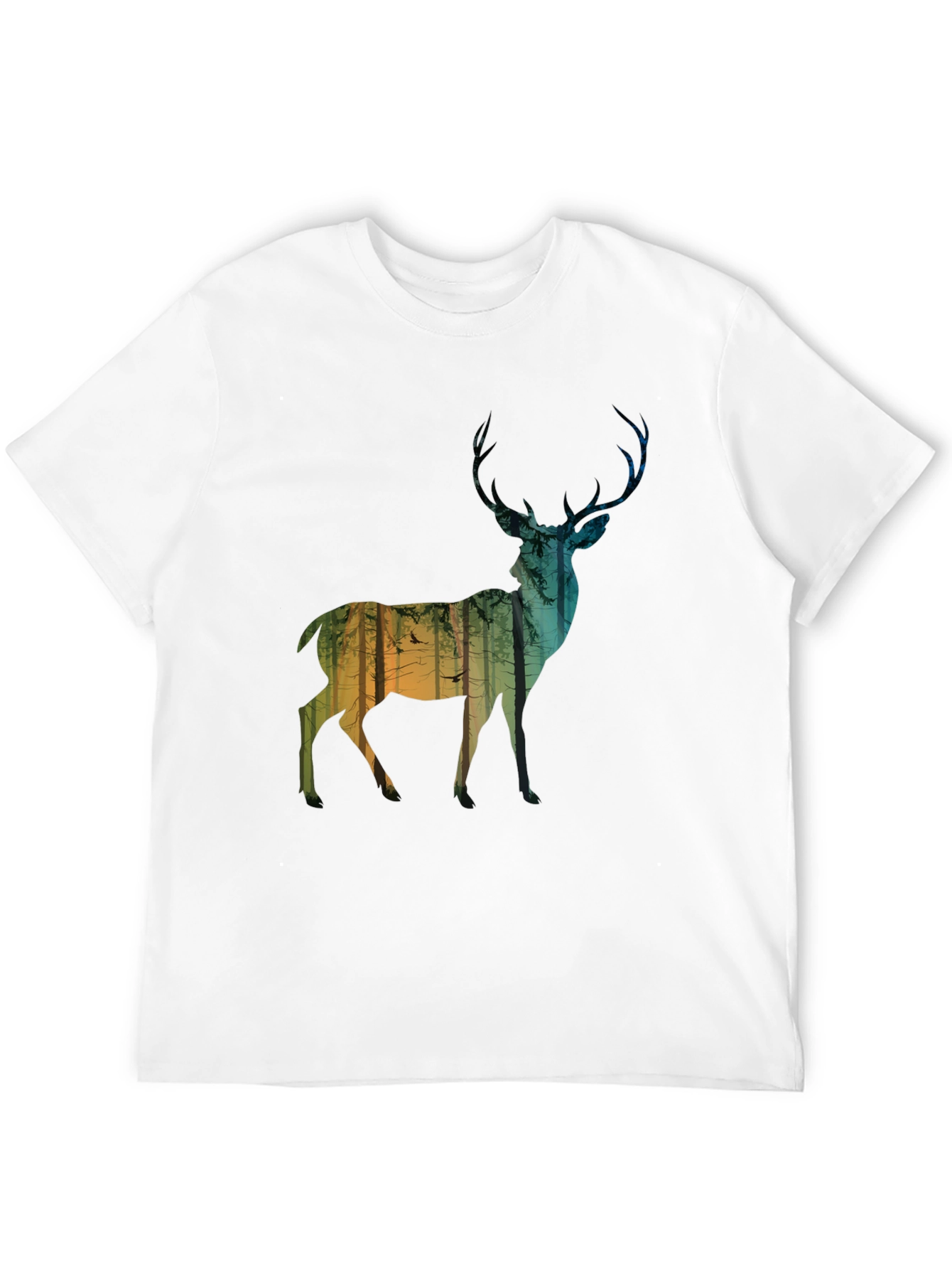 Deer Forest Silhouette Mens Black T-Shirt