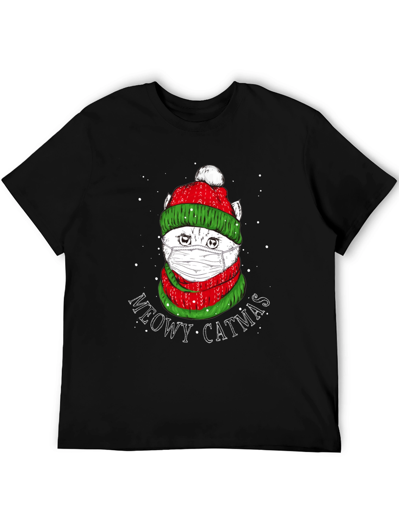 Meowy Catmas T-Shirt - Festive Cat in Mask
