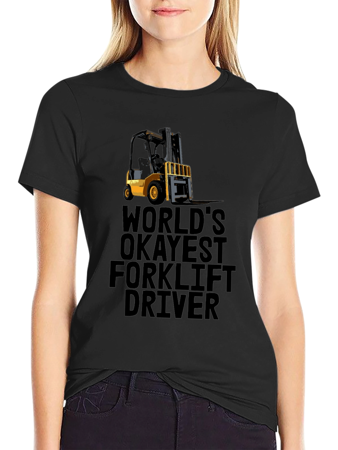 Worlds Okayest Forklift Driver Black T-Shirt