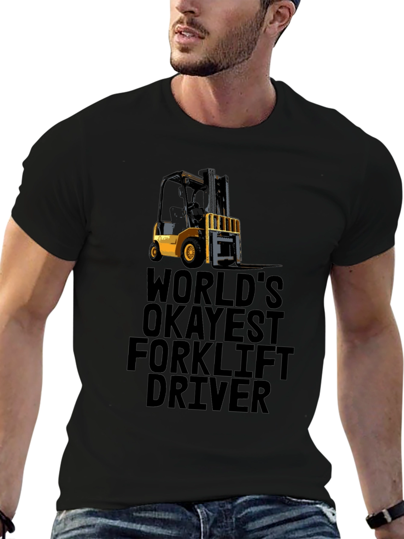 Worlds Okayest Forklift Driver Black T-Shirt