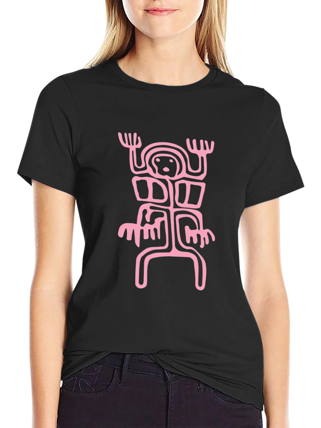 Abstract Pink Graphic Black T-Shirt