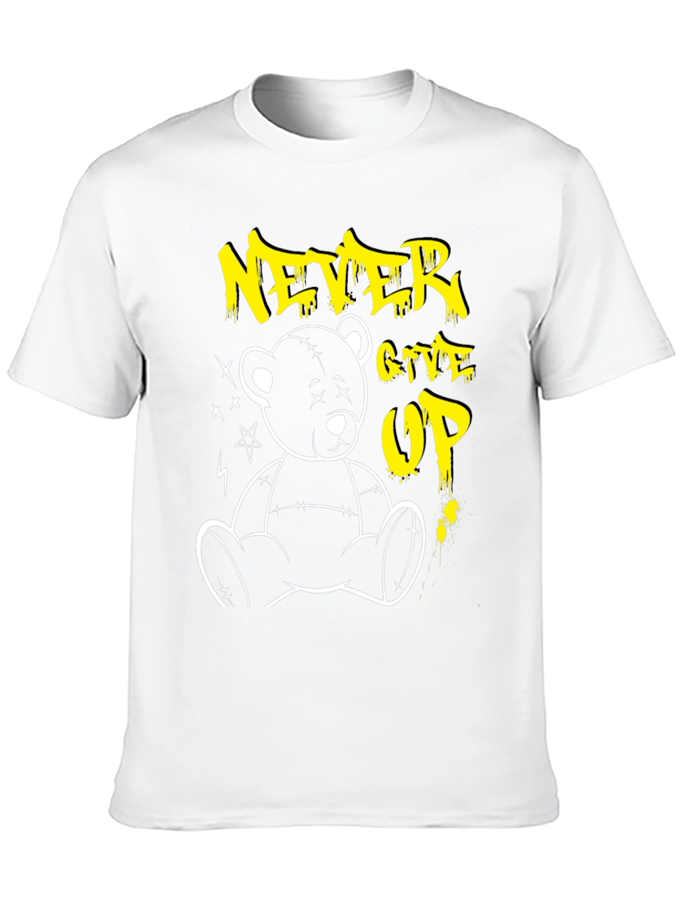 Never Give Up Teddy Bear Graphic T-Shirt