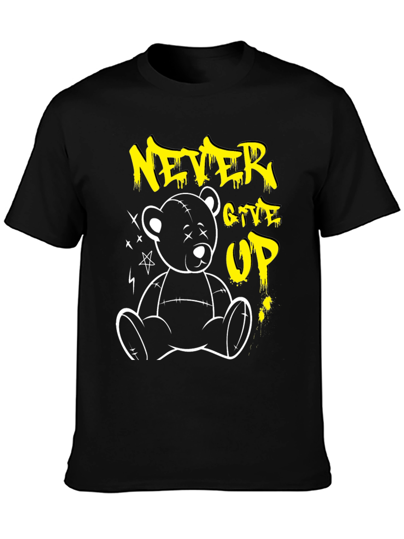 Never Give Up Teddy Bear Graphic T-Shirt