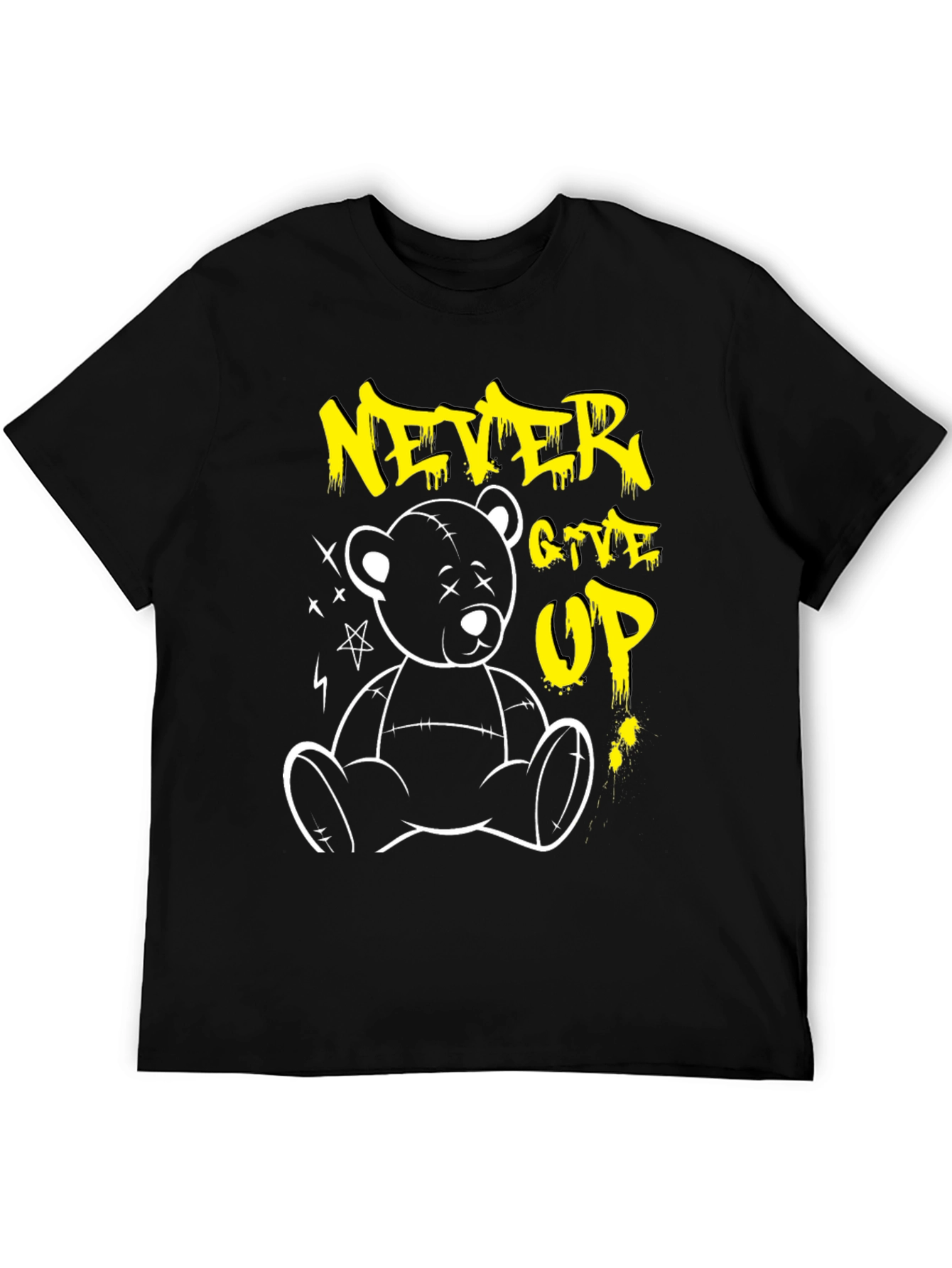 Never Give Up Teddy Bear Graphic T-Shirt