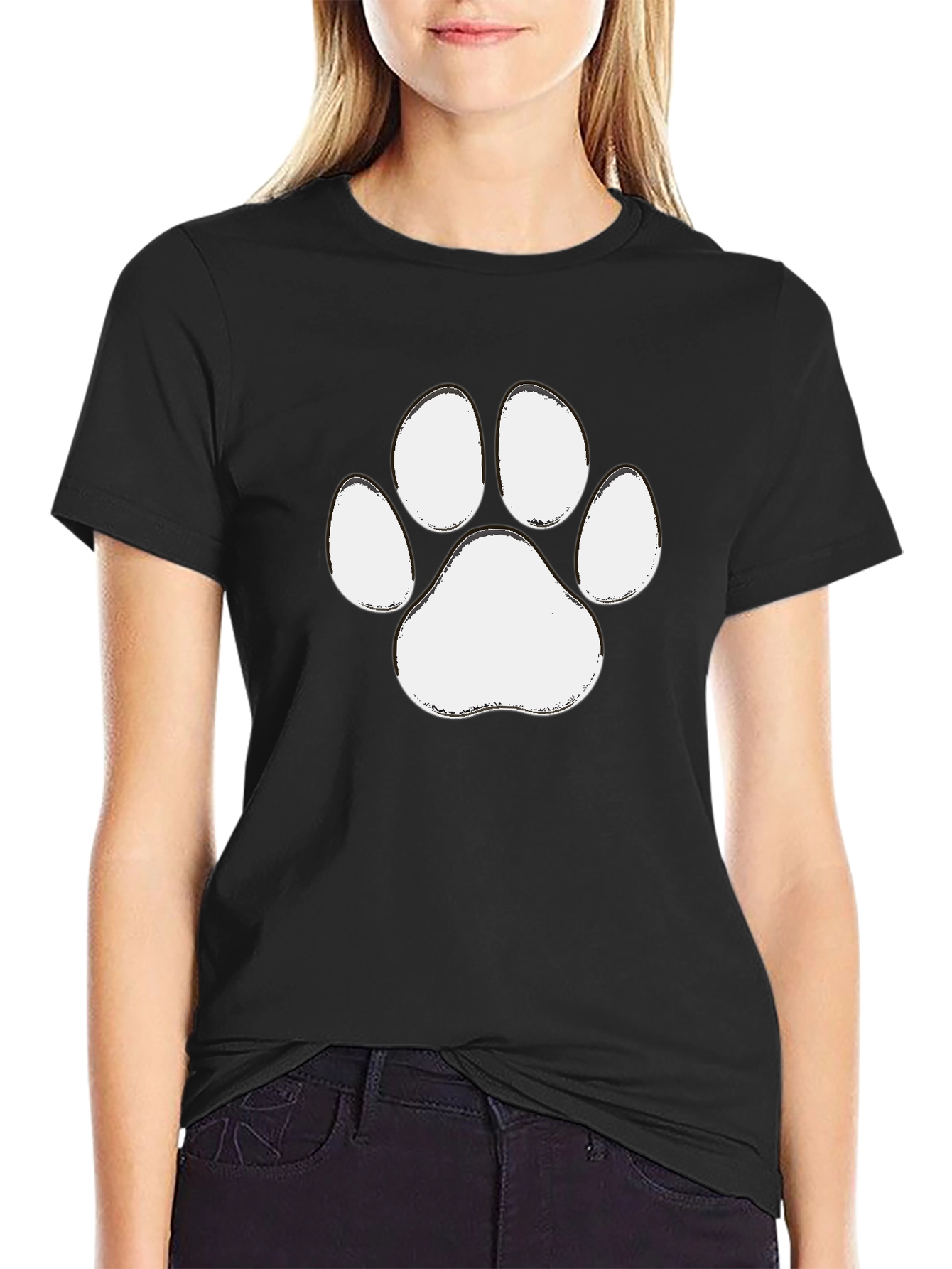 Paw Print Graphic Tee - Casual Black T-Shirt