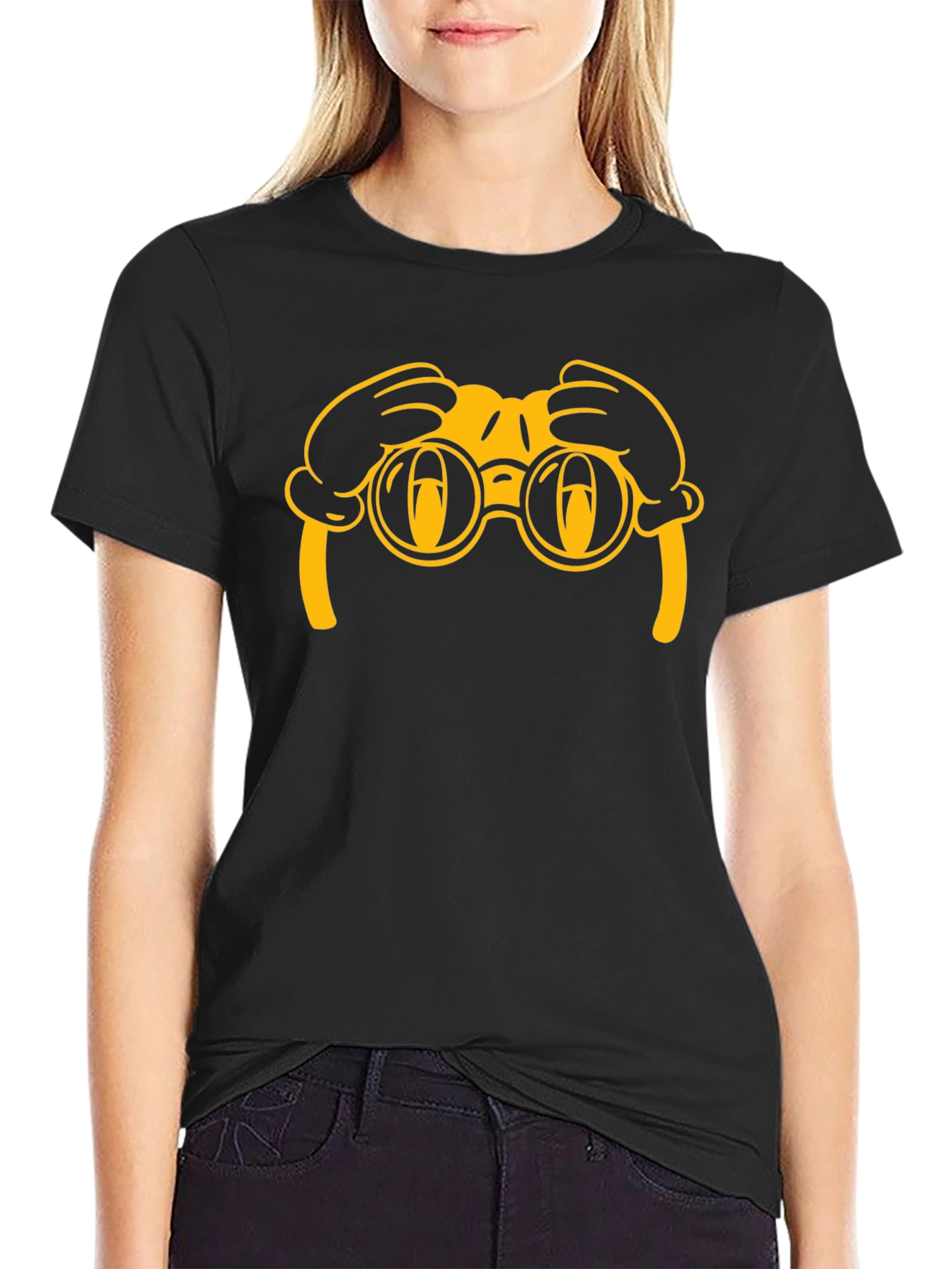 Cartoon Binoculars Black T-Shirt