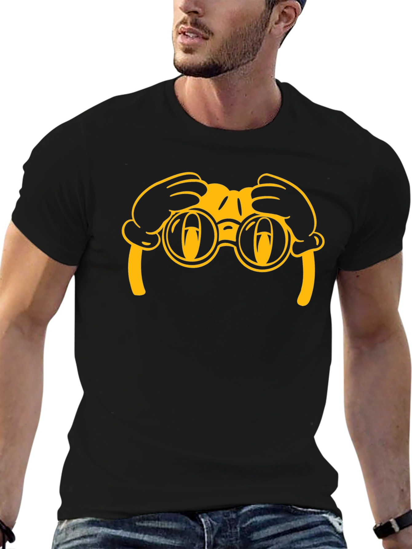 Cartoon Binoculars Black T-Shirt