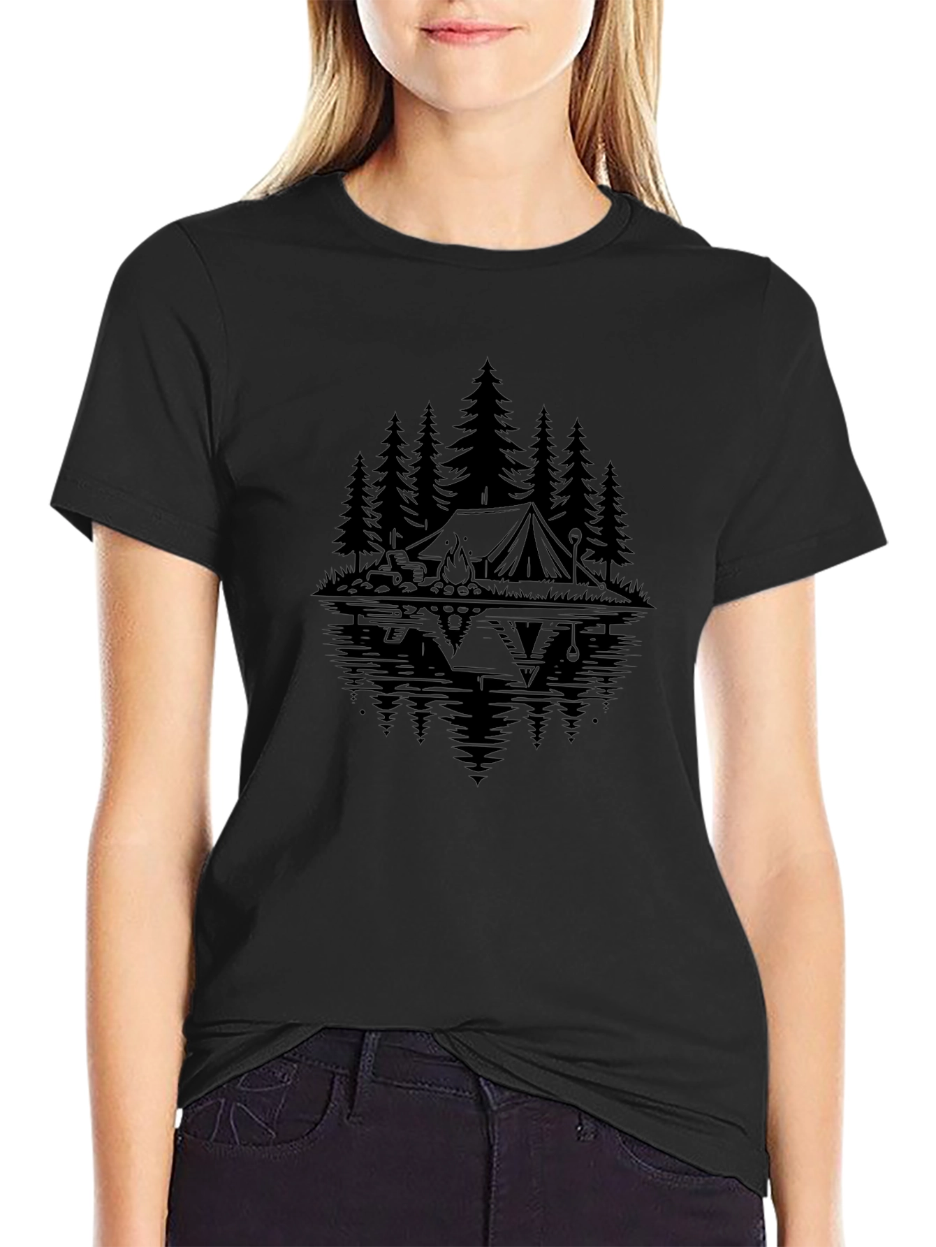 Nature Camping Graphic T-Shirt - Black