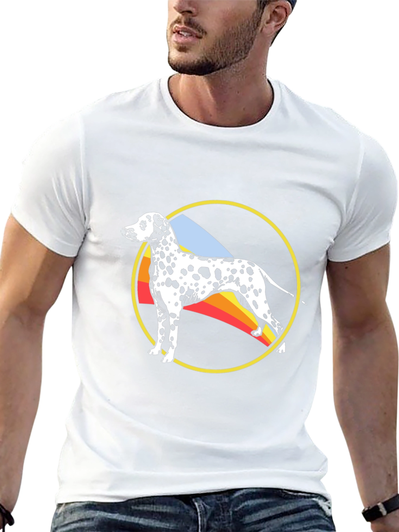 Dalmatian Dog Rainbow Circle Graphic Black T-Shirt