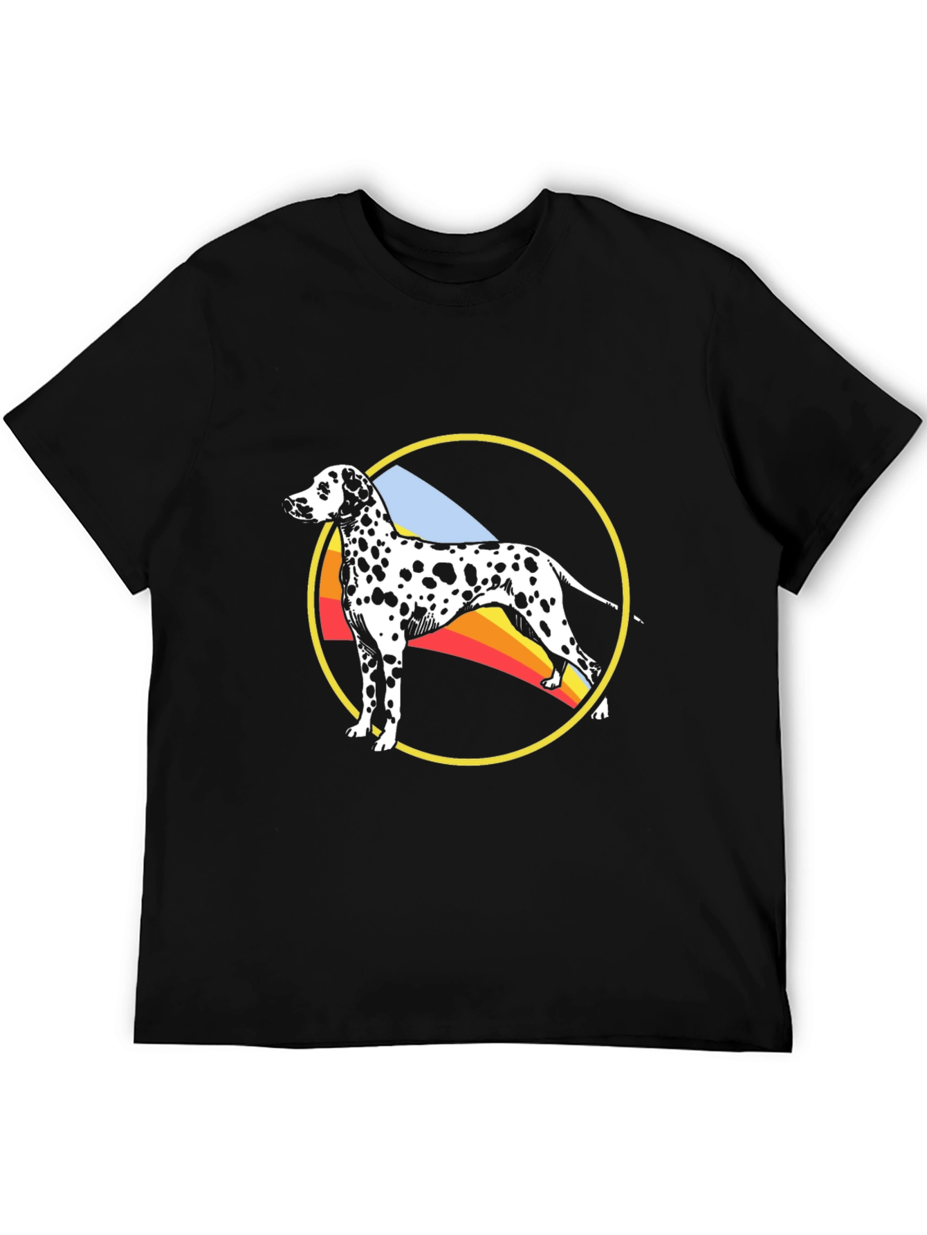 Dalmatian Dog Rainbow Circle Graphic Black T-Shirt