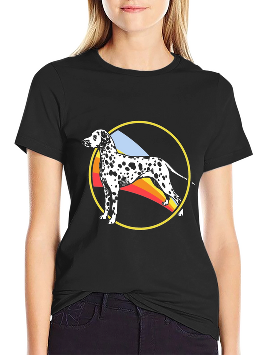 Dalmatian Dog Rainbow Circle Graphic Black T-Shirt