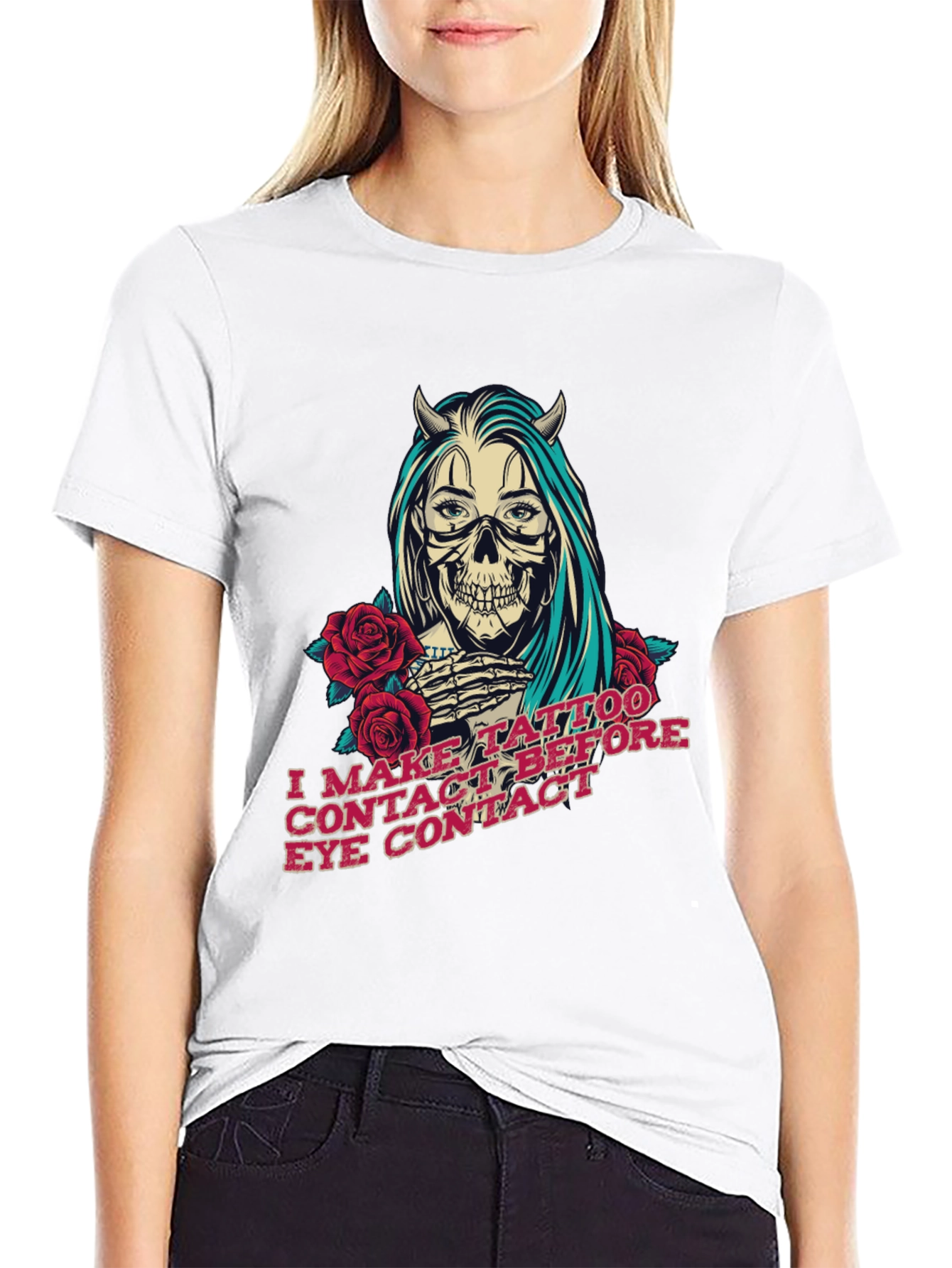 Skull Devil Girl Tattoo T-Shirt - Edgy Graphic Tee