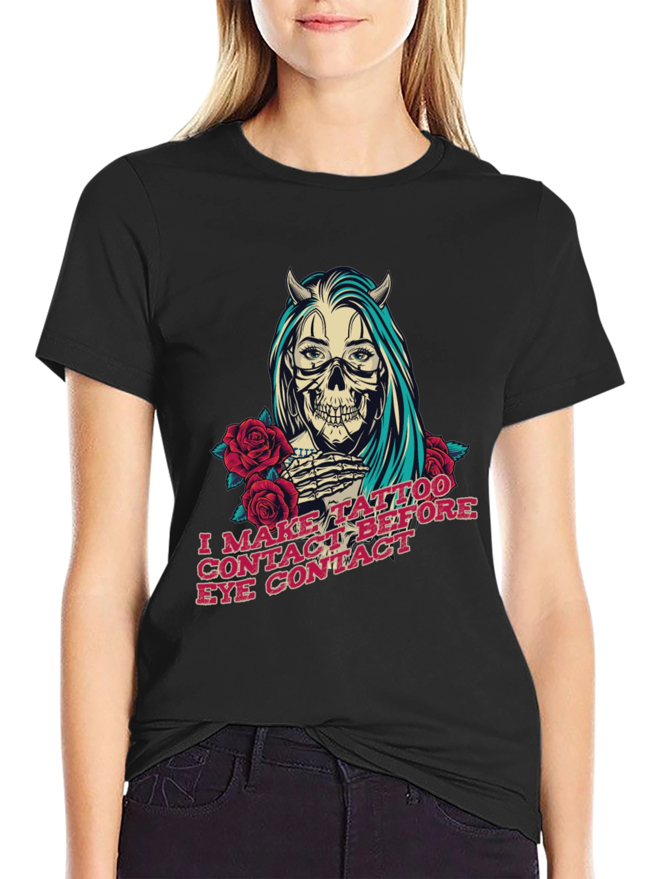 Skull Devil Girl Tattoo T-Shirt - Edgy Graphic Tee